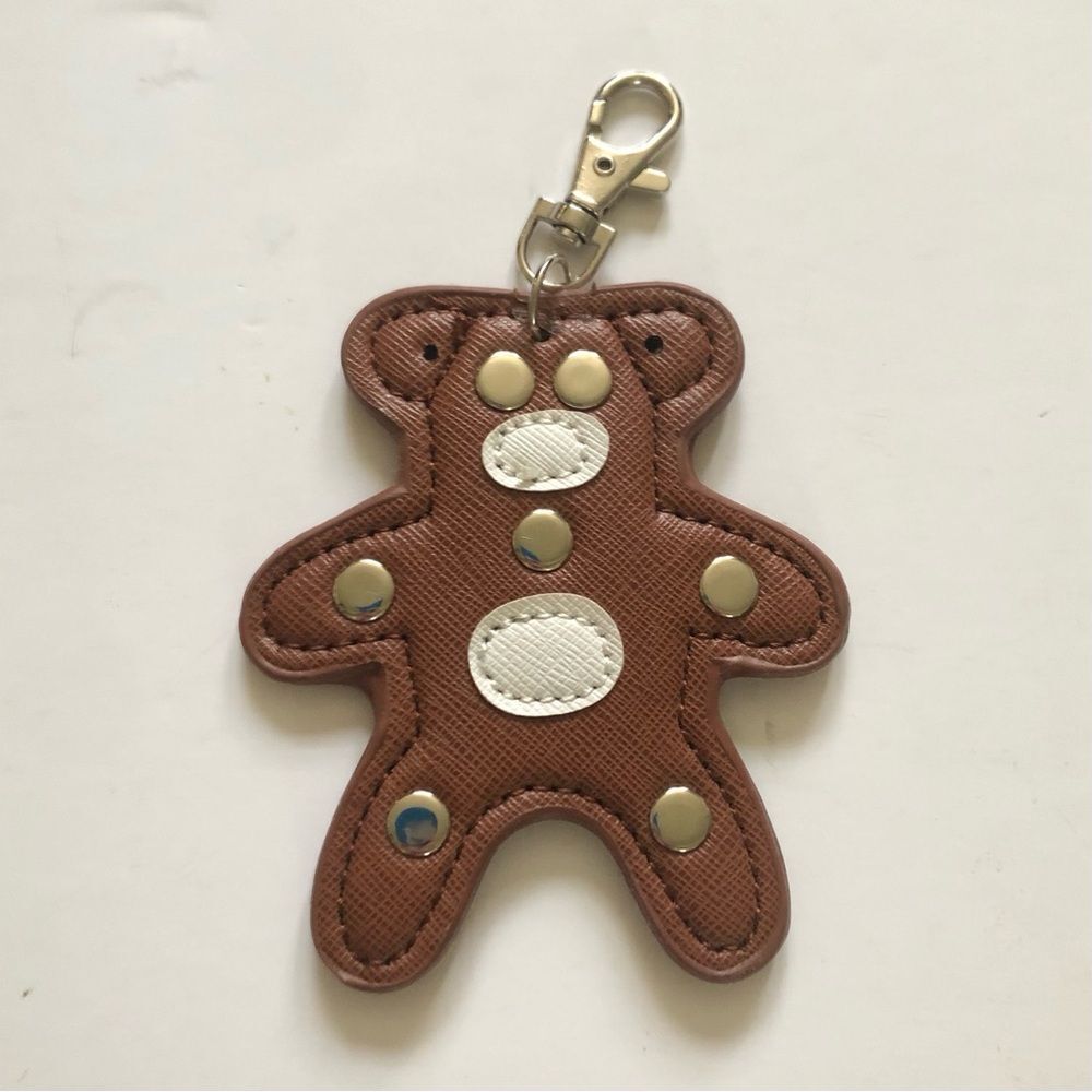 Brown Faux Leather Monkey Studded Keychain Bag Charm 4” x 3.5”